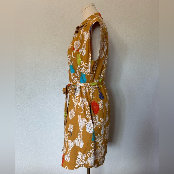 Anthropologie Maeve Toni Button Front Belted Tunic Dress Gold size Small - Picture 6 of 16